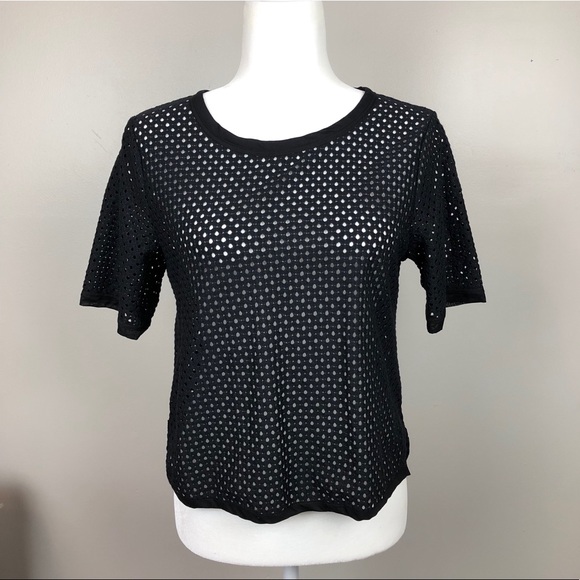 Banana Republic Black Mesh Open Weave Boxy Top